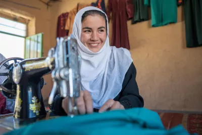 On 2nd October 2022, 19 year old Arifa works at her tailoring cooperative she helped establish with UNICEF support and EU funding in Shish village in Daikundi Province, central Afghanistan.