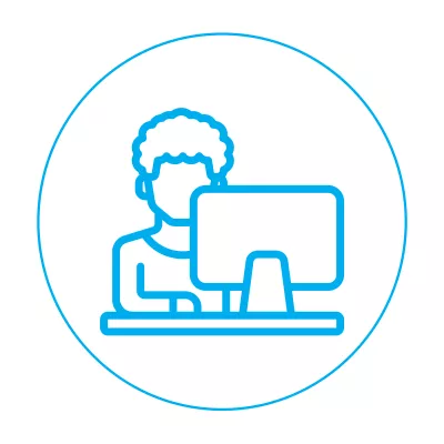 ícone mostra pessoa em frente a um computador