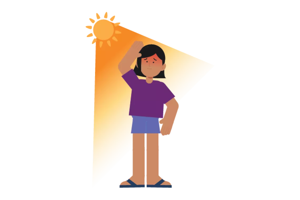 Ilustração mostra um menino em situação de calor