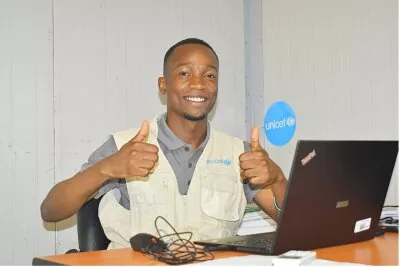 Jeremie Muambi Muambi, based in the UNICEF office in Kananga, KasaT-Central province, part of the first cohort of Young Champions.