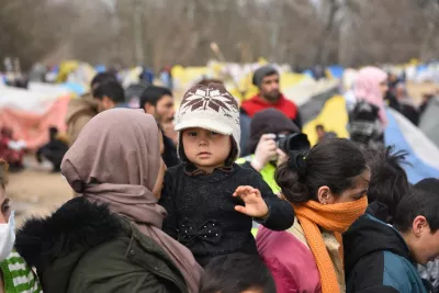 On 7 March 2020, refugees and migrants gather at the Pazarkule border crossing near Edirne, Turkey, hoping to cross over into Greece.