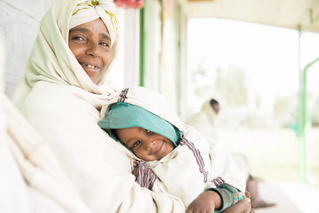 Mekdes W/Mariam, 45, and her 4 years old daughter Eyerus W/Amanuel at a Health Post at Angolela, North Shewa, Amhara region. 