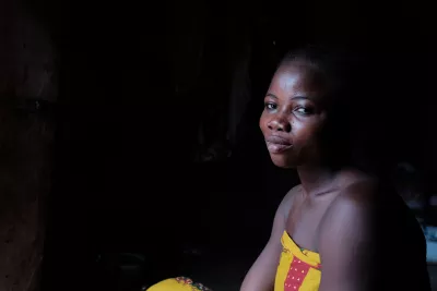 Adamu Alhassan in the doorway of her bedroom in Gbandu in the Northern Region of Ghana on 26 August 2016.