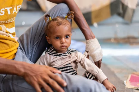 Ghosson on the road to recovery after receiving treatment for malnutrition at a UNICEF supported hospital in Yemen.