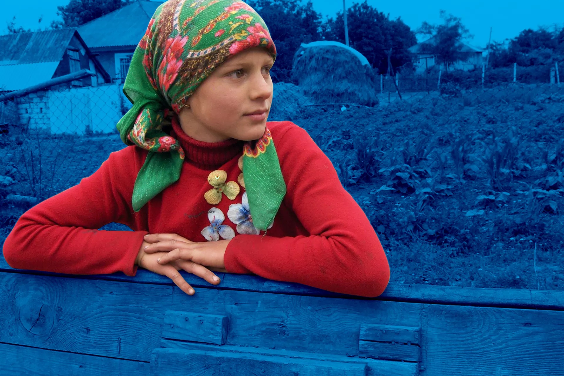 a girl in a green headscarf, Moldova