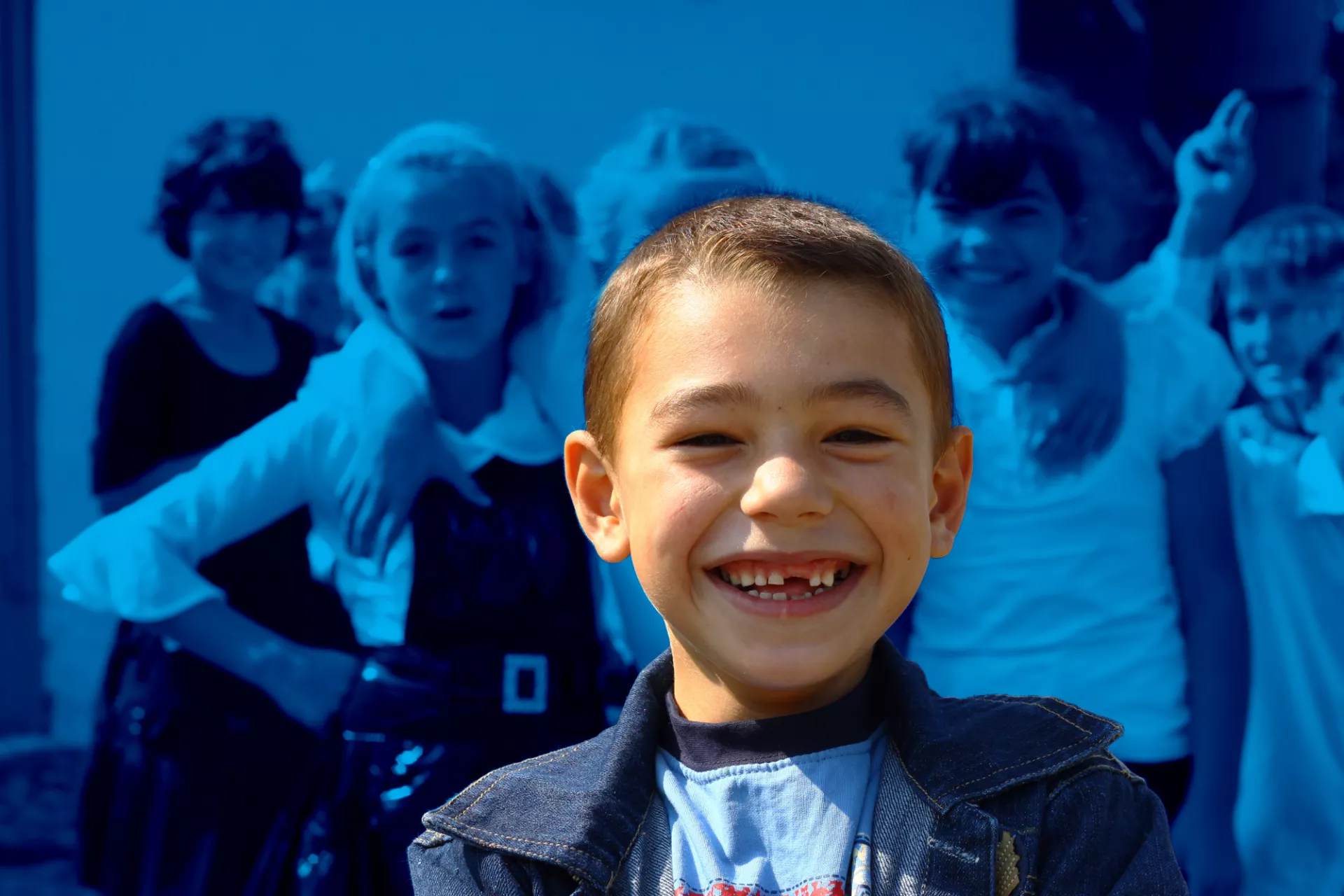 Boy with classmates, Moldova