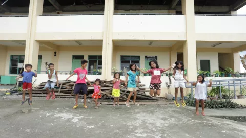 Children in front of an evacuation center in Barangay San Andres Catanduanes after super typhoon Rolly/Goni