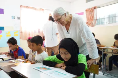 On 19 September 2018 in Beirut, Lebanon, UNICEF Goodwill Ambassador Vanessa Redgrave met with children aged 10-14 during their Basic Literacy and Numeracy class organized by Ana Aqraa Association at Al Maahad Al Arabi centre in Zokak al bilat.