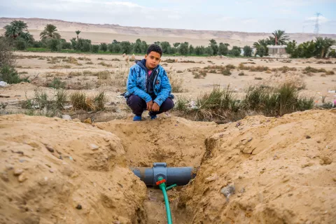 Children in Fayoum (Upper Egypt) are celebrating the set up of water connections.