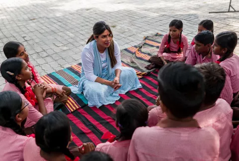 UNICEF Goodwill Ambassador Priyanka Chopra Jonas meets girls at a primary school in Lucknow, India. 