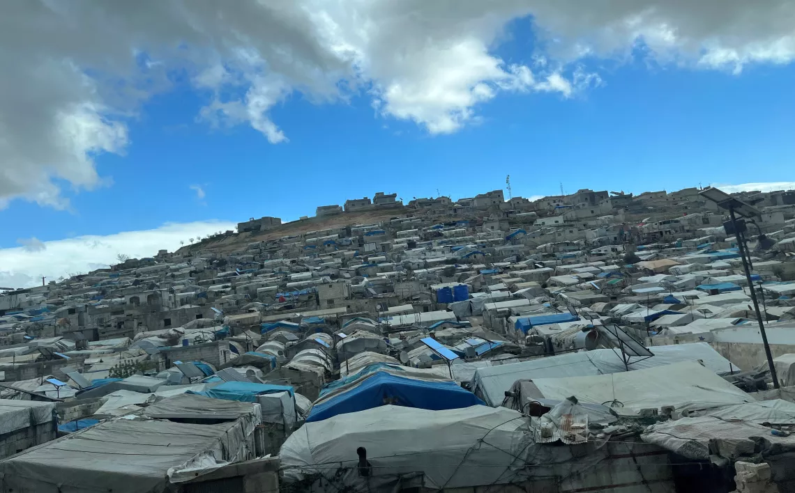Syria. Tents and other structures being used as homes form part of Atmeh camp in northwest Syria.