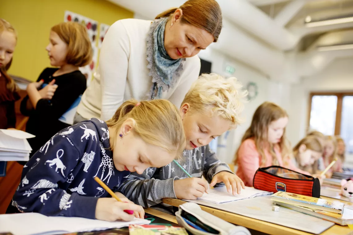 Finland. A 2nd grade class in progress in Pohjois-Haaga Primary School in Helsinki.