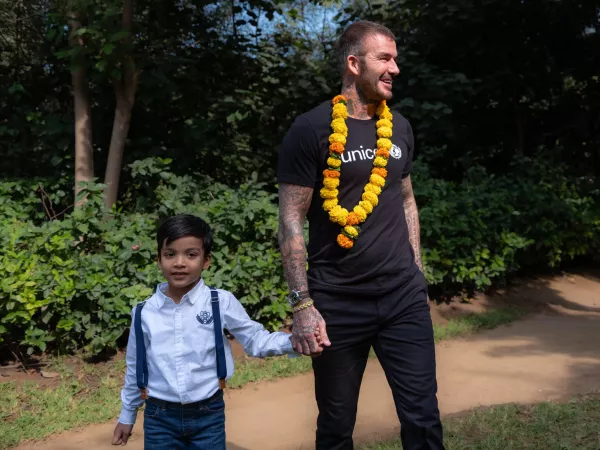UNICEF Goodwill Ambassador David Beckham promotes equality and empowerment for girls on his first visit to India  