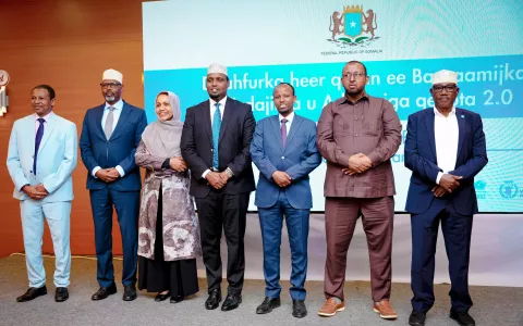 Federal Government of Somalia Ministers together with UNICEF and WFP Representatives at the launch event.