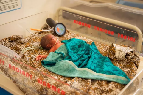 Six-month-old prematurely born at the Borama Regional Hospital, in an incubator.