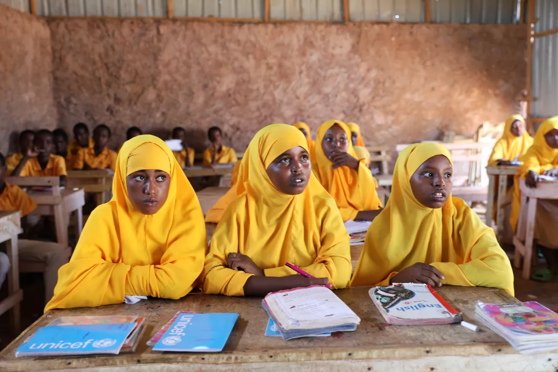 Pupils in class listening to Amina. 