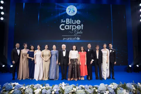 Celebrities and business leaders join the Blue Carpet Gala to celebrate 75 years of UNICEF’s work in Thailand.
