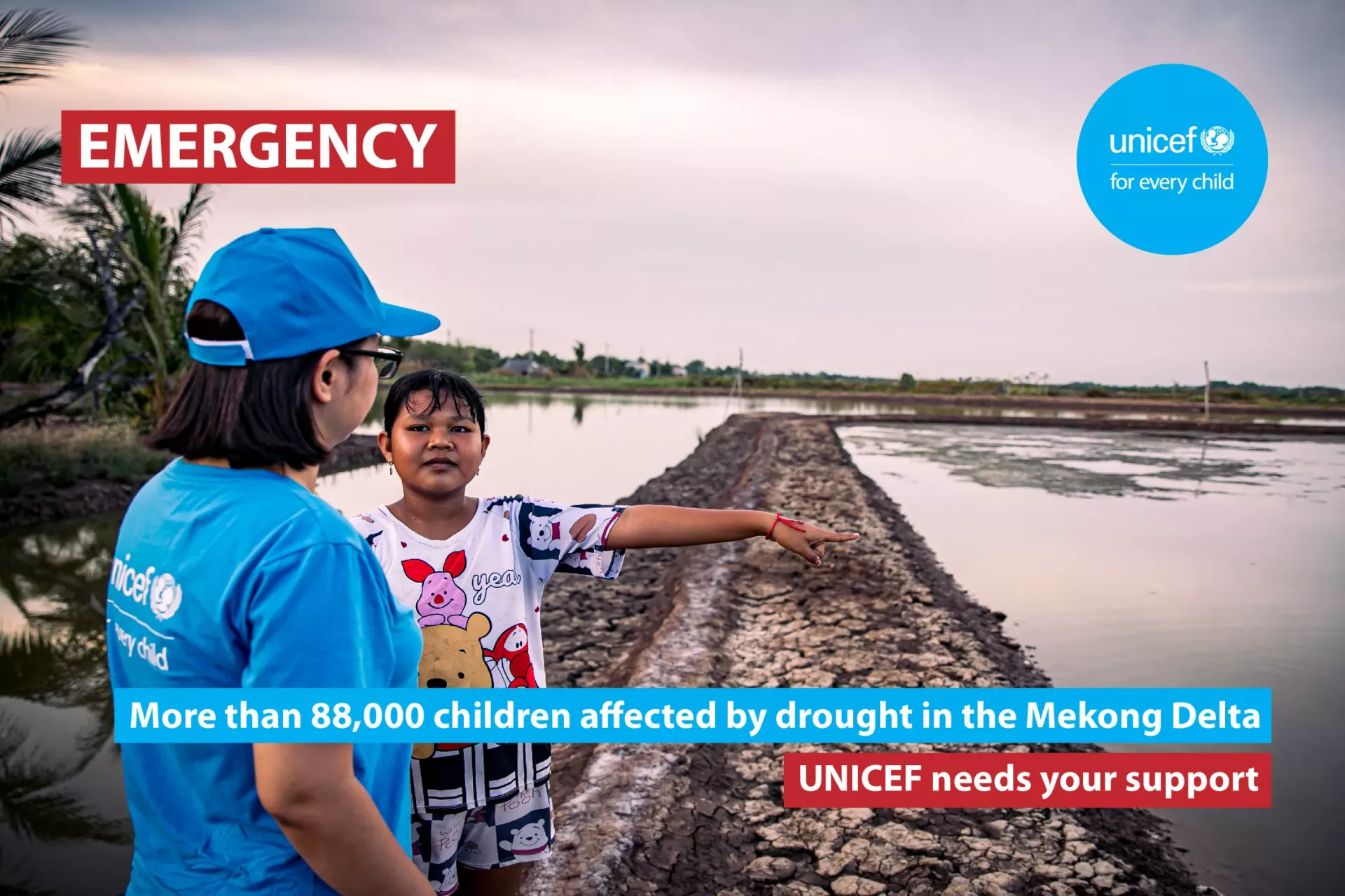 More than 88,000 children affected by the drought in the Mekong River Delta provinces.
