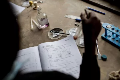 A secondary student conducts a chemistry experiment