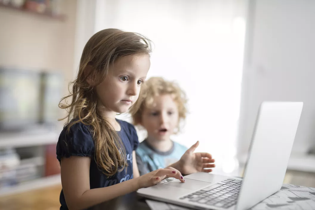 niñas usan una computadora e internet.