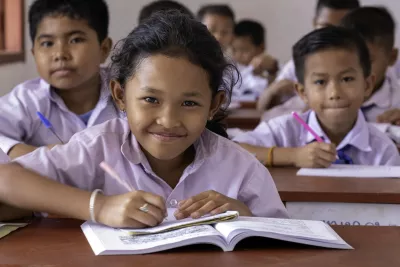 Students at Mitsamphan Primary school were provided with learning materials from Irish Aid.