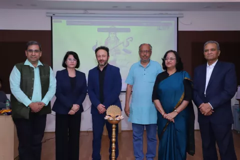 Dignitaries at the launch of comprehensive health course by UNICEF and International Institute of Health Management Research, Delhi, and the Indian Institute of Technology Bombay. 