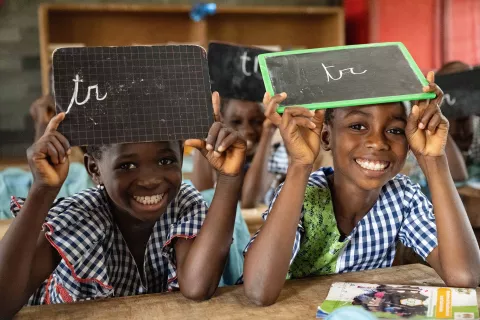 Girls attend class in Côte d’Ivoire