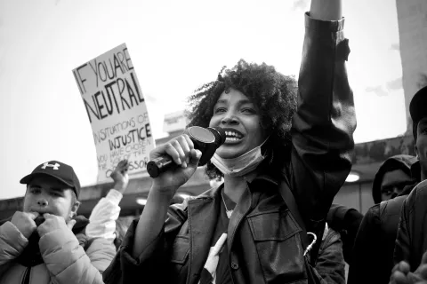 A young woman at a protest