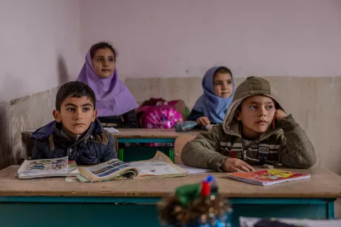 Four students at school in the county of Khoy, Iran.