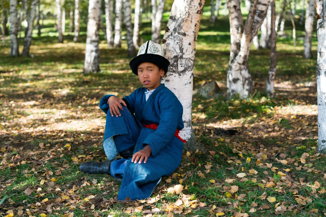 Bektemir in national Kyrgyz outfit, Kyrchyn valley, Issyk-Kul province