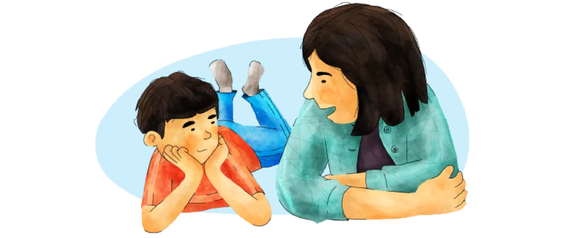 Ilustración de madre y su hijo conversando