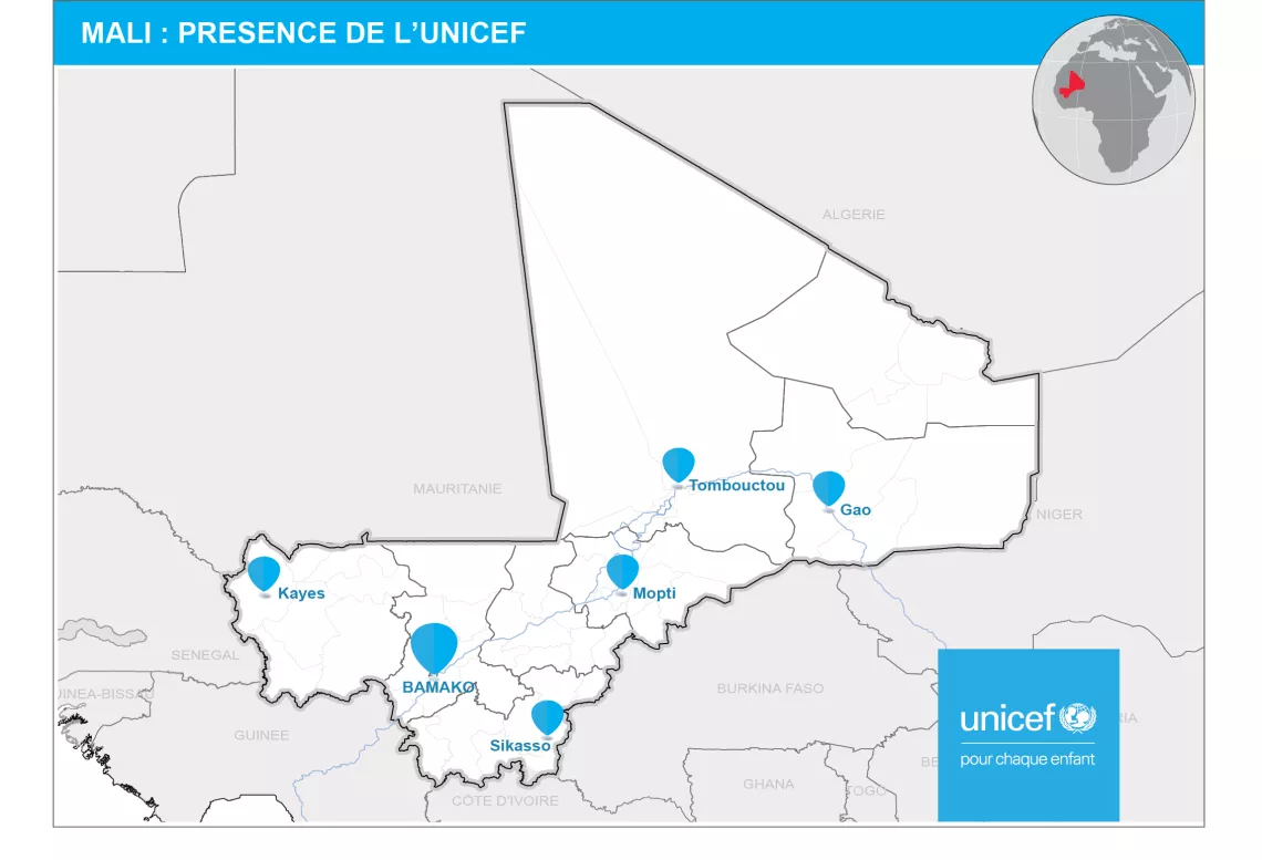 Cartographie des différents bureaux d'UNICEF Mali