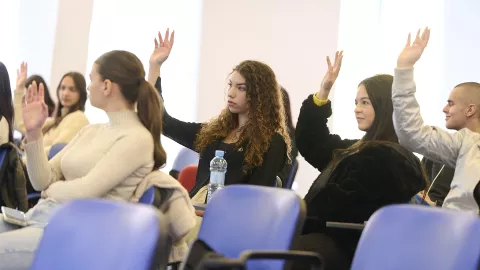 Highschool students speaking up about their recommendations for fighting against violence at a forum organized by the Union of highschool students in Montenegro in 2024 