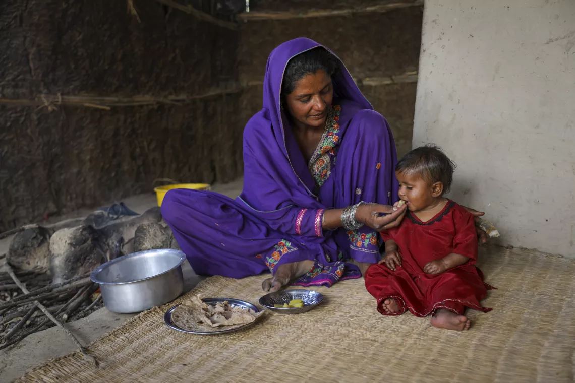 After the nutrition counseling, Farzana makes sure to feed her daughter healthy soft foods like roti and boiled potatoes.
