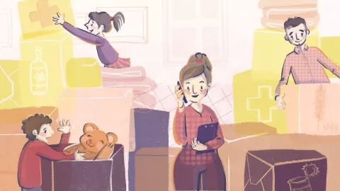 Refugees packing personal belongings - Animation