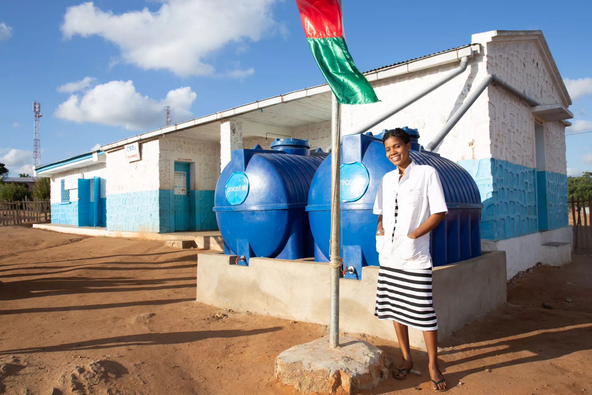 Water trucking supply safe drinking water to the health center in Nikoly, Madagascar.
