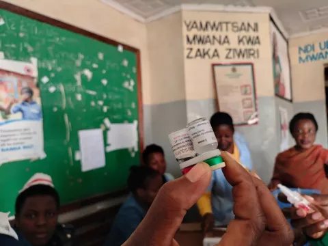 The malaria vaccine being administered as part of the pilot program at Kawale Health Centre in Lilongwe, Malawi.